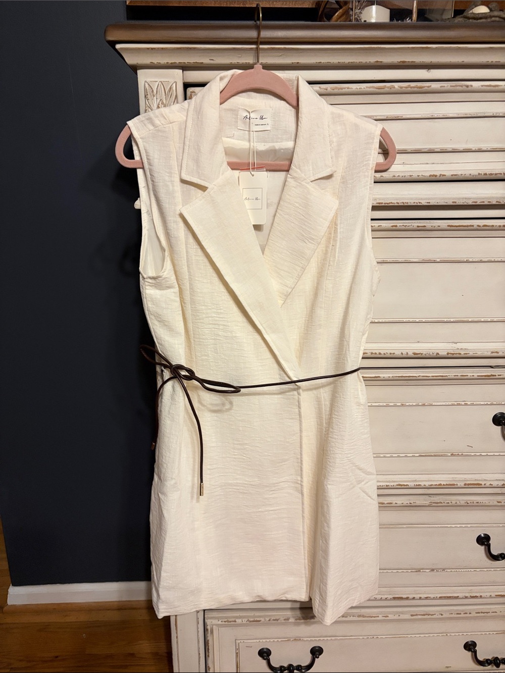 Active USA Cream Sleeveless Faux-Wrap Vest Dress with Belt